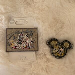 Disney Holiday Mickey Mouse Pin Set - Gold and Black 2 pins for the price of one